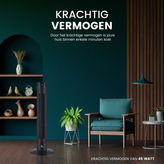 AirKing Torenventilator 94cm - Kolomventilator met Afstandsbediening - Timer - 3 Snelheidsstanden - Oscillatie & Dimbaar LED Scherm - Energiezuinig - Koelventilator voor Kamer - Zwart