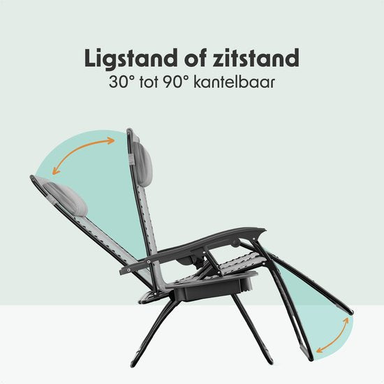 LifeGoods Opvouwbare Tuinstoel - Ligstoel Tuin - 30°-90° Verstelbaar - Metaal - Lichtgrijs
