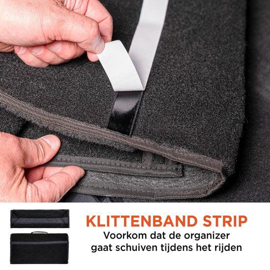 BLACK+DECKER - Kofferbak Organizer - Kofferbak Tas - 55 x 15 x 23 CM - 1 Groot Vak en 2 Insteekvakken - Boodschappen en Auto Accessoires - Met Klittenband - Zwart