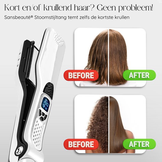 Sansbeauté® Stoomstijltang - Stoom Stijltang - Brede Platen - Professionele Stijltang – stoomstijltangs - Wit