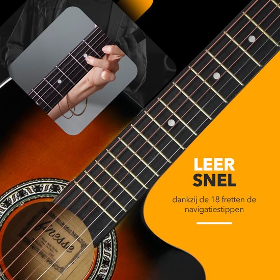 Finesse Akoestische Gitaar - met Videocursus - Western Gitaar - Gitaar Kind & Volwassenen - Sunburst