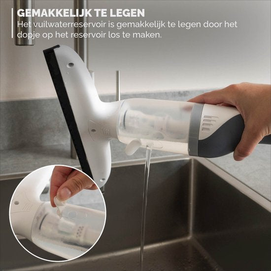 BREND BR-2218 Elektrische Raamwisser en Sprayfles – Ramenwasser met Zuigsysteem voorkomt Lekken - Met Extra Schoonmaakdoek - USB-C-oplaadkabel - Wit