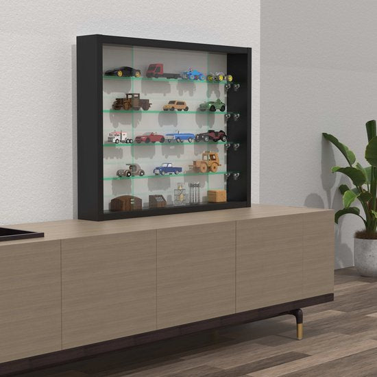 Vitrinekast staande hangende wandvitrine - glasplanken 50 cm breed x 4.5 diep - schuifdeuren