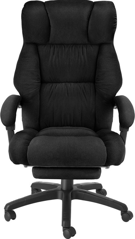 tectake® Luxe Bureaustoel - Ergonomische Directiestoel met Voetsteun en Hoofdsteun - Stoel voor Bureau of Kantoor met Dikke Veloursbekleding - Bureaustoelen voor Volwassenen - Soepel draaiend, met Wieltjes - Verstelbare Rugleuning en Hoogte - Zwart