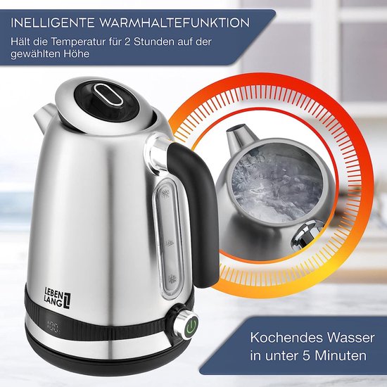Lebenlang LBE2662 Waterkoker - 1.7L - RVS - BPA vrij - 2200W - RVS