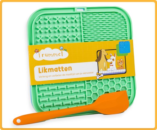 Frummel Likmat Hond - Hondenlikmat - Honden Speelgoed Slowfeeder Voermat Hond - Blauw en Groen met spatels - Twee stuks - 2x