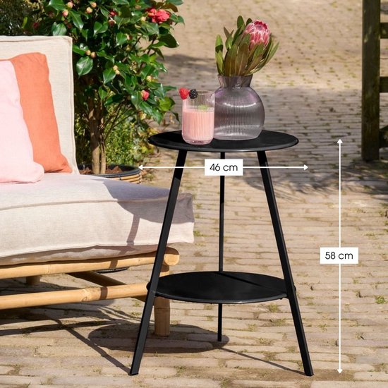 Mica Decorations Seatle Bijzettafel Rond voor Buiten - Koffietafel - Salontafel Buiten - Ook als Plantentafeltje of Plantenstandaard - Metaal - 58 x 46 cm - Zwart