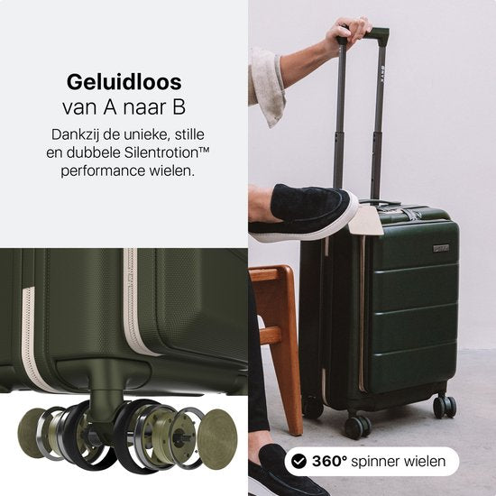 ONYX Handbagage Koffer 35 Liter - Spinner wielen - Lichtgewicht Trolley - Reiskoffer met Dubbel TSA Slot - Handig voorvak - 55 cm - Olive