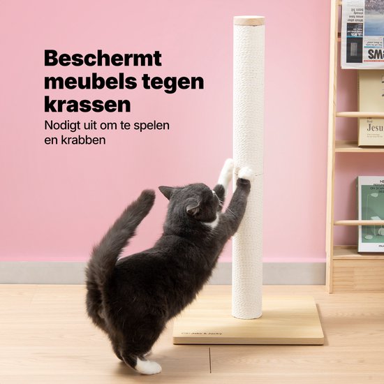 Jake en Jacky Krabpaal Hout - Houten Krabpaal voor Katten - met Papieren Touw - Krabmeubel - 80 cm