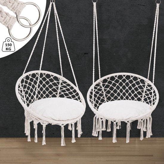 Detex Hangstoel 2 Kussens - Belastbaar tot 150kg 80x60x140cm - Crème