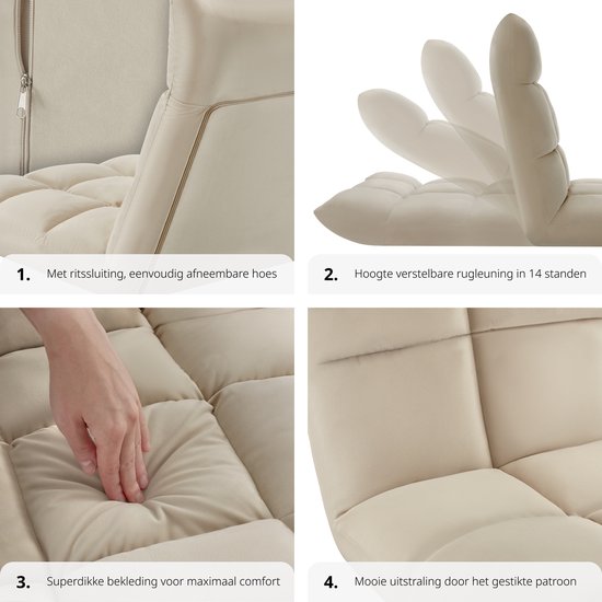 tectake® Relaxstoel XXL – Opvouwbare Vloerstoel – Verstelbare Rugleuning – Relax- & Meditatiestoel – Beige
