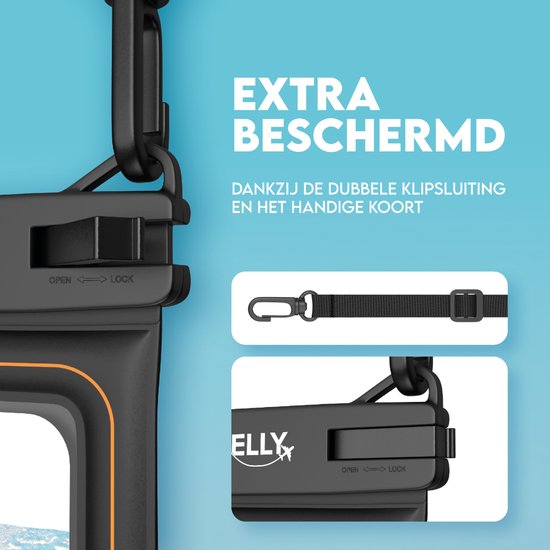Travelly® Luxe Waterdicht Telefoonhoesje – Universeel Onderwater Hoesje voor Smartphone – Geschikt voor alle telefoons – Drybag – Voor Vakantie, Zwemmen & Watersport - Zwart