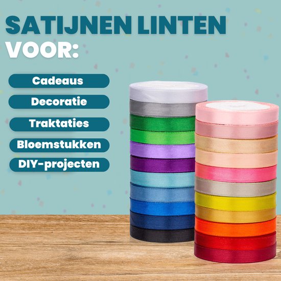 Feestio Satijn Lint Set - 22 Kleuren Linten - Cadeaulint - Ribbon - Sierlint - Lintje