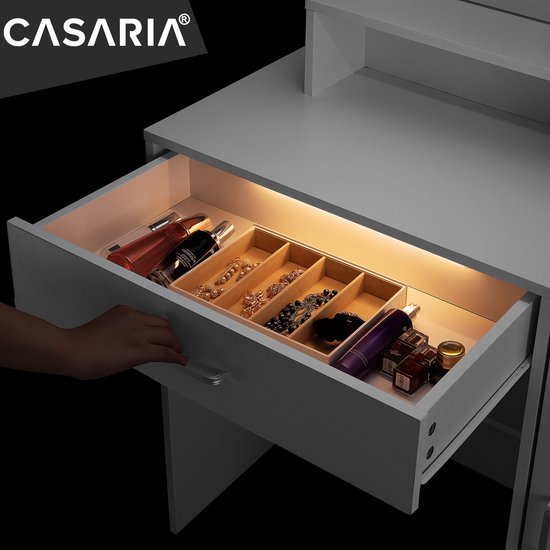 Casaria Make up tafel Jocelyn - Lade Spiegel LED 3 Planken 140x110 - Wit