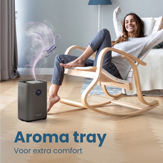 Auronic Luchtbevochtiger - 4 Liter - 40m2 - Geschikt voor Woonkamer, Kantoor, Slaapkamer, Babykamer en Meer - Met Aromatherapie - BPA-Vrij - Grijs