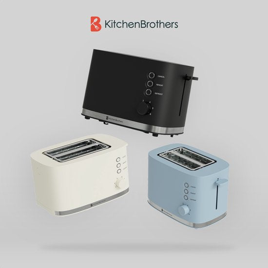 KitchenBrothers Broodrooster - Retro - Toaster - 6 Instelbare Warmteniveaus - 2 Extra Brede Sleuven - BPA-vrij - 870W - Zwart