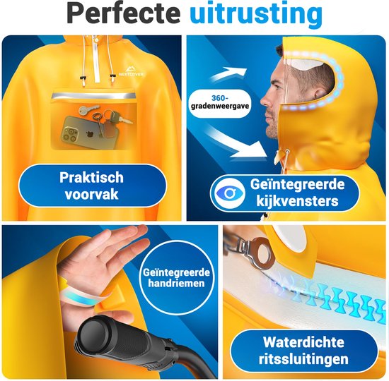 Nextcover Regenponcho Fiets voor Dames en Heren | Regencape met AquaShield 2.0 Technologie, Winddicht & Waterdicht | Ideaal voor Fietsen, Wandelen en Vissen | Fietsponcho Volwassenen Unisex Pasvorm | Poncho