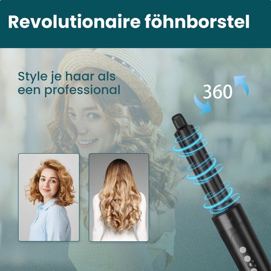 Saaf Fohnborstel 7 in 1 - 8 Delige set - Fohn - Stijl- en Krulborstel - Hairwrap - Airstyler - Multistyler - Zwart