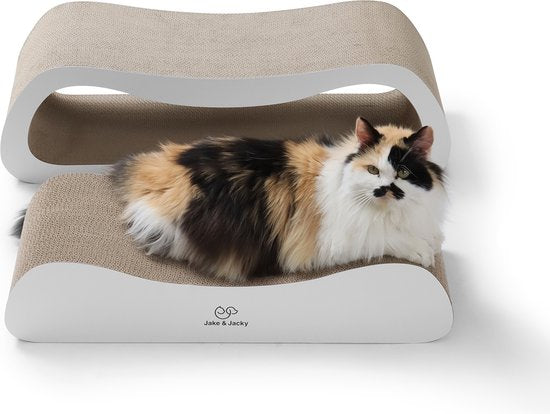 Jake en Jacky Krabkarton voor Katten 2 in 1 model - Krabpaal Karton - Krabplank - Krabmand - Krabmeubel - Kartonnen Krabmat - Kattenmand - Kattenbed - 71x24x21cm