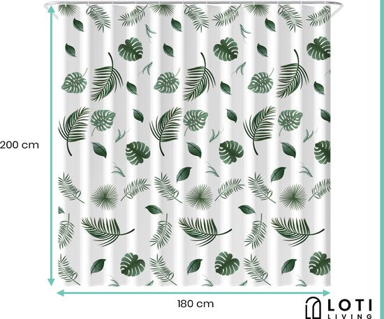 Loti Living Douchegordijn Anti Schimmel – Blaadjes - Inclusief ringen – Waterdicht - Polyester - Douchegordijn 180x200 cm