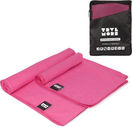 TRVLMORE Microvezel Reishanddoek Set - 2 Stuks - Large (75 x 150 cm) & Extra Large (90 x 180 cm) - Microvezel - Roze