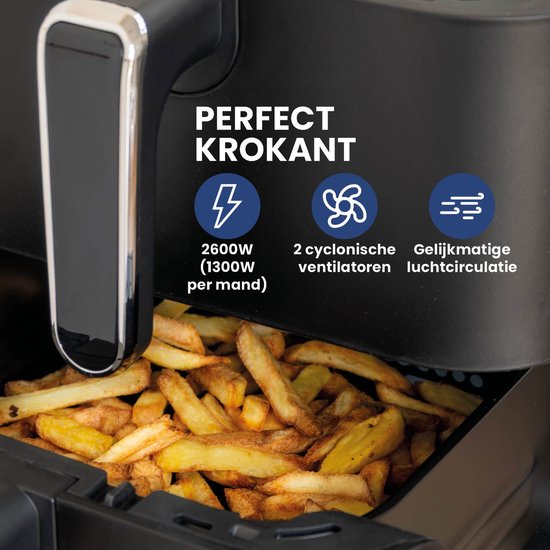 Nexxt - Double Stacked Airfryer - 11 l Inhoud - Zwart & RVS - 12 Kookprogramma's - Gestapeld Model - Ruimtebesparend & Dubbele Lade