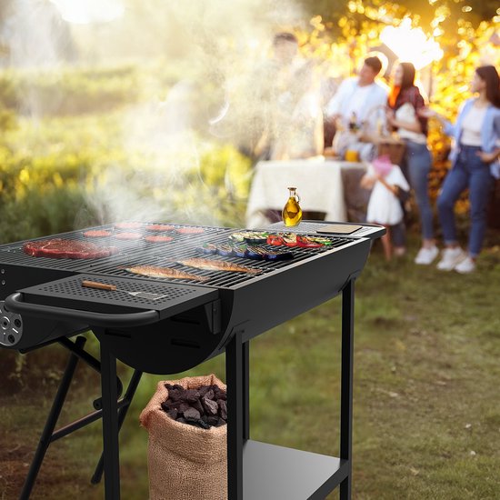 KitchenBrothers 2-in-1 Houtskool BBQ XL met Verstelbare Luchtroosters - Zwart - 52 x 131 x 110 cm