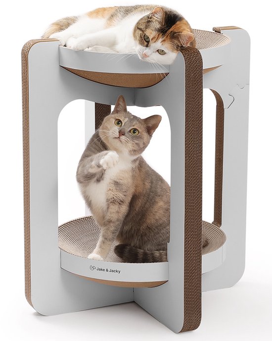 Jake en Jacky Krabkarton voor Katten - Krabpaal Karton - Krabplank - Krabmand - Krabmeubel - Kartonnen Krabmat - Kattenmand - Kattenbed - Kattentoren - 52x52x58cm