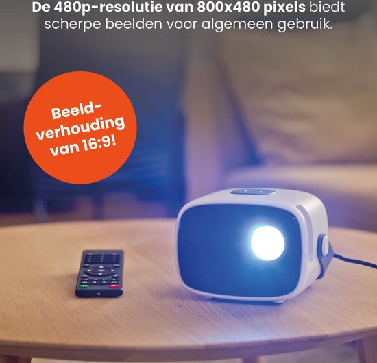 QLT TV Projector – Mini Beamer met LED Lichtbron – Resolutie 800 x 480 Pixels – 16:9 – Projectieafstand 1 tot 4 Meter – Met Afstandsbediening - Wit