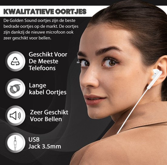 Golden Sound Bedrade Oordopjes - Oortjes met draad en microfoon - 3.5 mm jack aansluiting