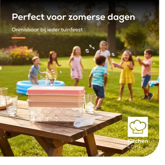 KitchenLove IJsblokjesmaker - IJsblokjesvorm met Deksel & IJsschep - 64 IJsblokjes