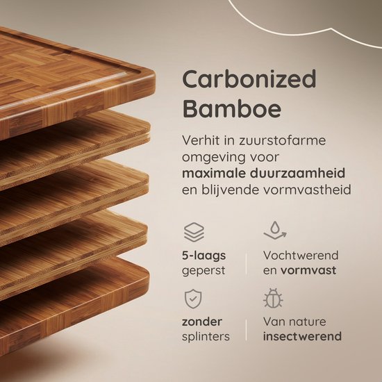 Deleca 3-delige Snijplankenset Bali met Houder - Snijplanken (40x30 | 33x24 | 26x18 cm) - Voor Japandi Keuken - Serveerplank, Kaasplank, Borrelplank, Snijplank en Tapasplank - Gecarboniseerd FSC Bamboe