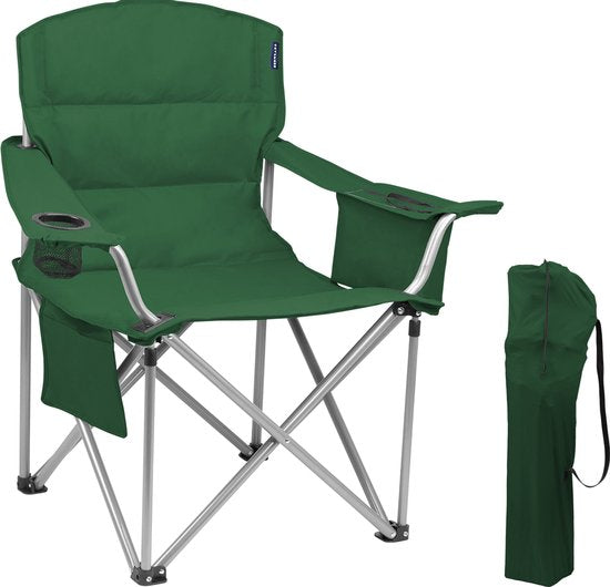 TRVLMORE Campingstoel XL - Opvouwbaar - 150KG Draagvermogen - Incl. Draagtas - Klapstoel - Visstoel - Kampeerstoel - Vouwstoel - Groen