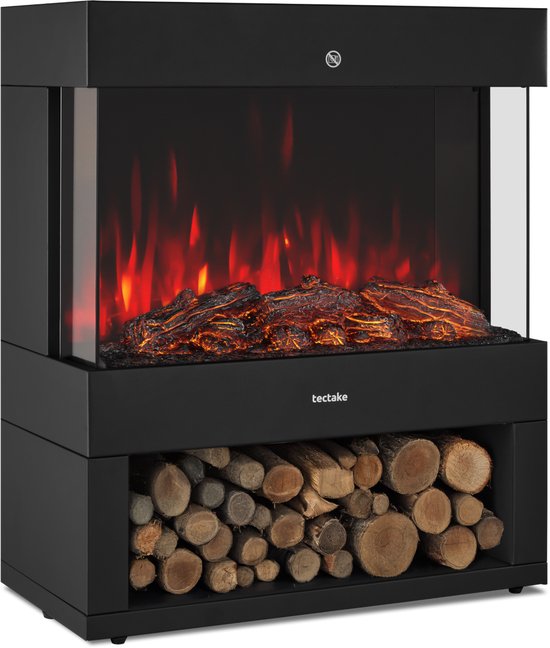 tectake® Elektrische Haard - Sfeerhaard - 900W & 1800W - Vrijstaand - Kachel - met Verwarming - Haarden - met Hout en Gloeieffecten - 3D Vlammen - Timer