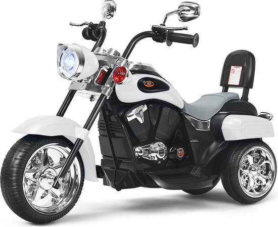 Coast Elektrische Motorfiets voor Kinderen – Chopper Stijl – Met Muziek – 91 x 48 x 64 cm – Wit/Zwart
