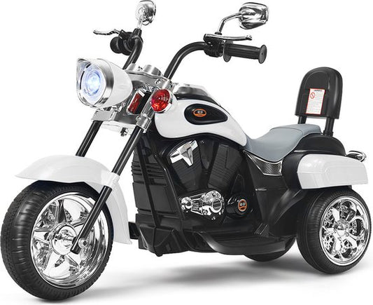 Coast Elektrische Motorfiets voor Kinderen – Chopper Stijl – Met Muziek – 91 x 48 x 64 cm – Wit/Zwart