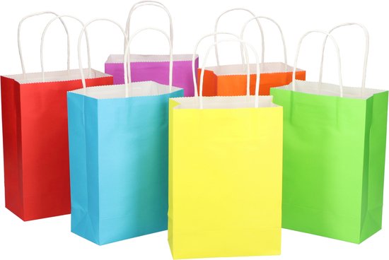 Partizzle 24x Uitdeelzakjes van Papier - Snoepzakjes voor Kinderen - Uitdeeltasjes Kinderfeestje Verjaardag - Klein Speelgoed Cadeauzakjes - Carnaval Snoep Uitdeelcadeautjes Fidget Toys Traktatie Zakjes - 21x15 cm