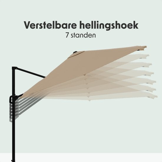 LifeGoods Parasol - 300x300 cm - Kantelbaar - 7 Standen - Waterdicht - met Hoes - Taupe
