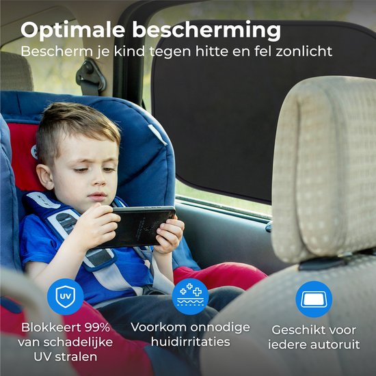 Nuvance - Zonnescherm Auto Baby - 2 Stuks - met UV Protectie voor Baby en Kind - Zonwering Zijruiten - Zelfklevend - One Size - Zwart