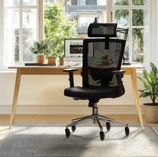 LifeGoods Ergonomische Bureaustoel - Extra Anti-Kras Wielen - NEN1335-gecertificeerd - Gamestoel - Office Chair - Volwassenen - Kantoorstoel - Zwart/Chroom