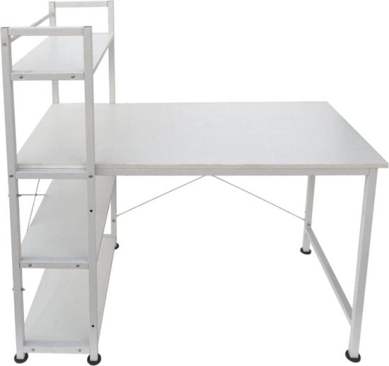 Bureau computertafel Stoer - 3 opbergplanken - industrieel modern wit - metaal hout