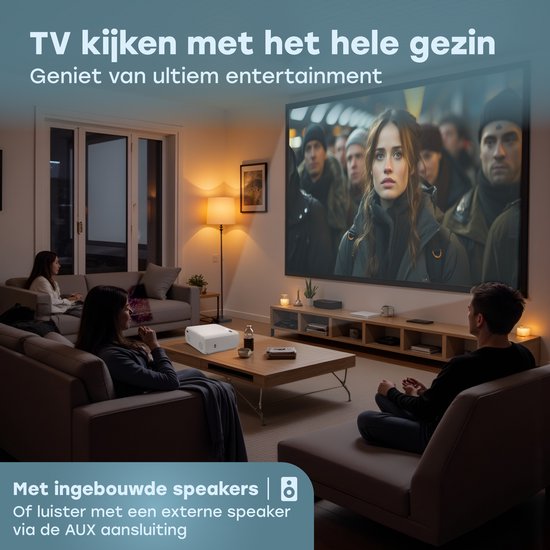 Audyn Beamer - Full Hd 1080P - Draagbare Mini Beamer - Draadloze Projector - Wifi en Bluetooth - Beamers - Hdmi, Usb en Aux - Wit