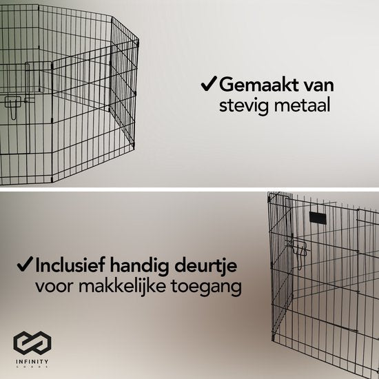Infinity Goods Puppyren - Hondenren - 8 Panelen - 60 x 60 CM - 480 CM Omtrek - Opvouwbaar - Met Deur - Konijnenren - Zwart