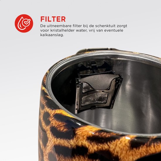 Bourgini Trendy Panter Waterkoker - Stijlvolle Waterkoker met Panterprint voor Moderne Keukens