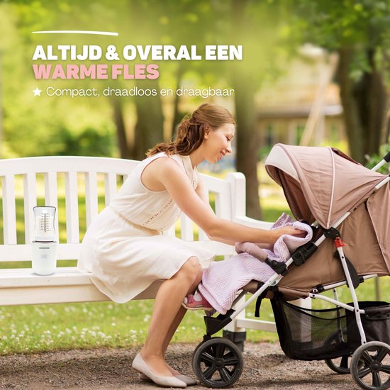 Vulpes Goods® BabyCare - Flessenwarmer Pro Max- Draagbare Baby Flessenwarmer voor Onderweg - Intelligente Flesverwarmer - 4 Temperatuurniveaus - Draadloos - Inclusief 6 Adapters - USB Oplaadbaar - 13.200 mAh - Wit