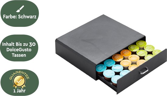 BRASQ Capsulehouder voor Dolce Gusto Capsules - Opbergbox met Lade - 30 Cups - Koffiecups houder Zwart