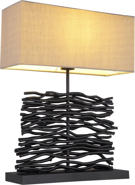 Globo - tafellamp - Jamie - zwart - hout - schemerlamp - E27 - 21648B