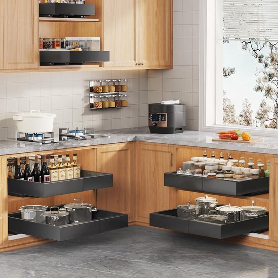 Posity Schuiflade – Keukenkast Organizer – Gootsteenkast/Lade Organizer - binnenlade keuken – Uittrekbaar en Verstelbaar (43-67 cm) – Telescopisch – Zwart