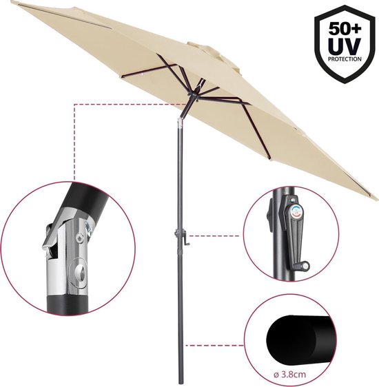 Kingsleeve Parasol Ø300cm - UV-bescherming 50+/ Slinger - Beige