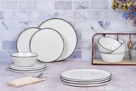 Björn – Serviesset The Essentials 12-delig – Voor 4 Personen – Voorzien Van Scandinavisch Design En Duurzaam Keramiek En Geschikt Voor Elke Gelegenheid – Voor Ontbijt En Diner – Meerkleurig Keramiek